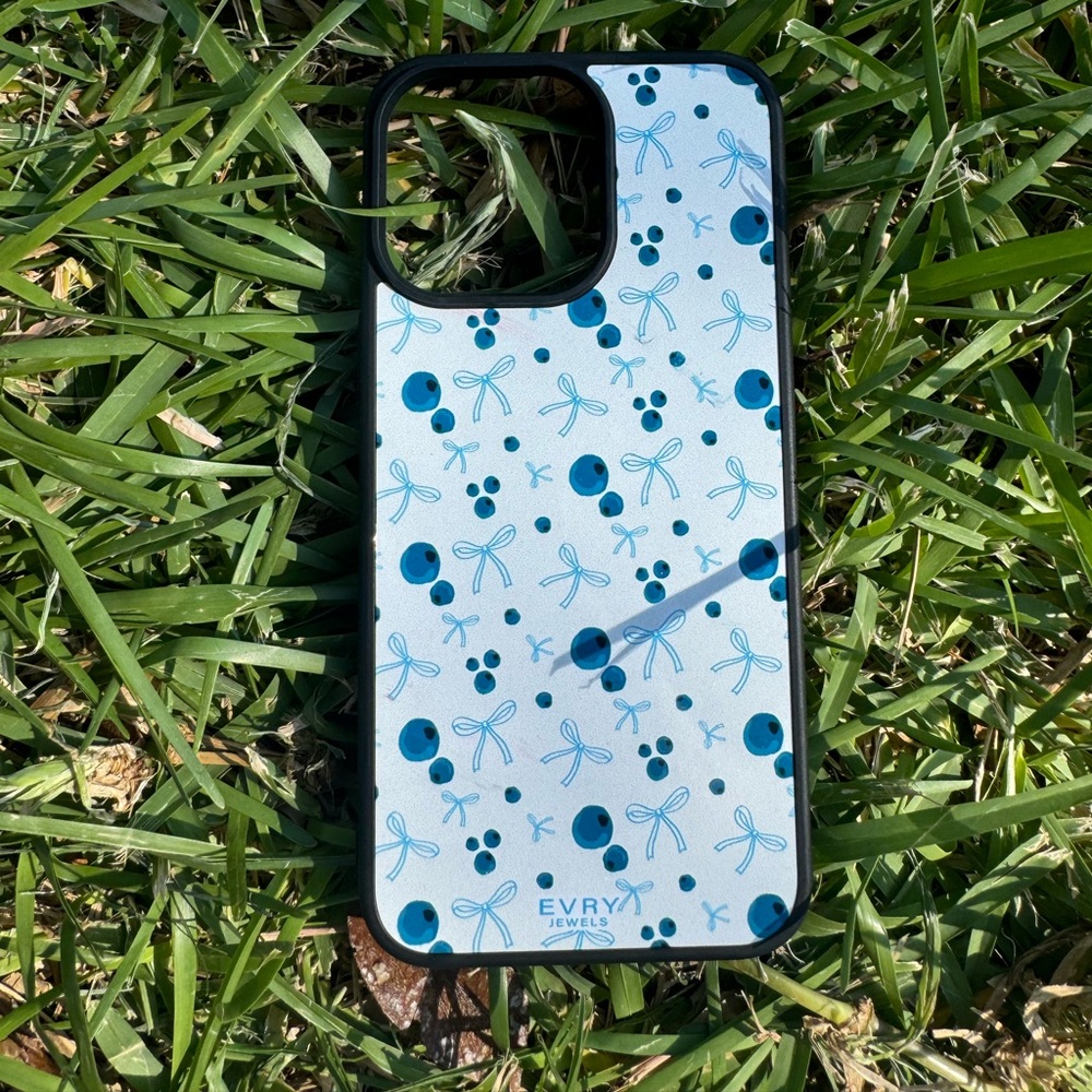 Phone case with bows and blueberries for IPhone 15 pro max